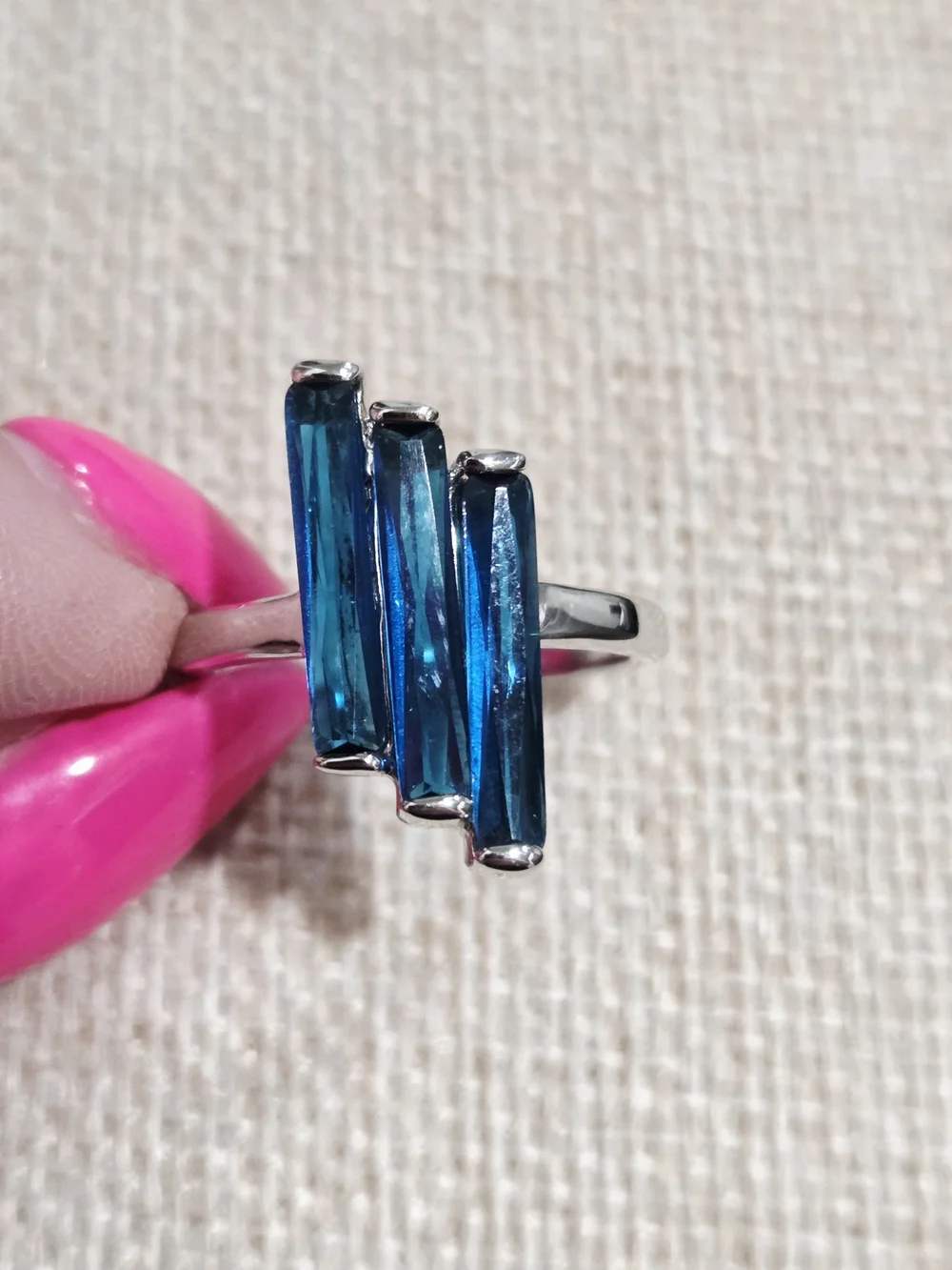 Blue Baguette Triple-Stone Ring - Women Jewelry~ Size 9